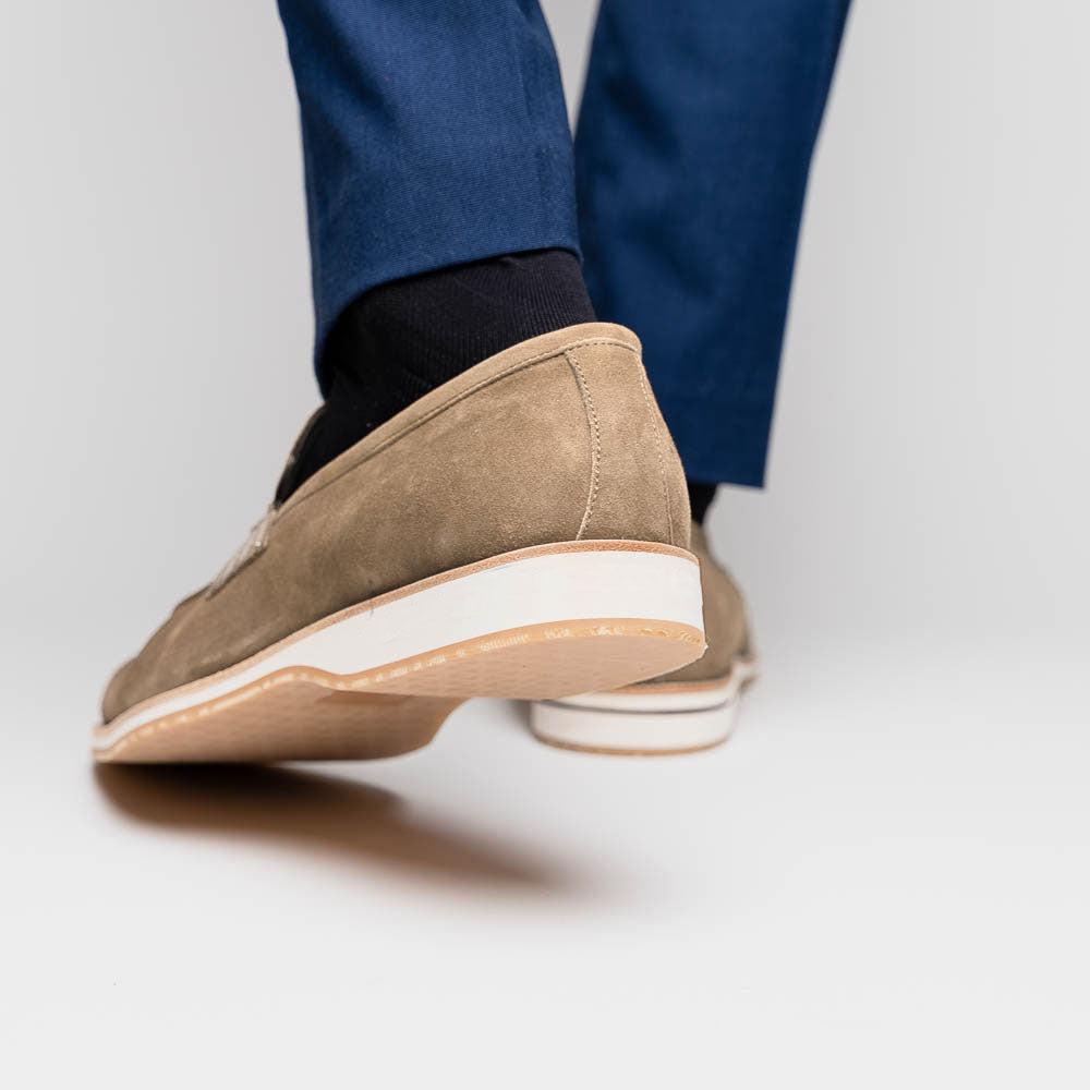 Zelli Meo 3 Taupe Suede Loafers with Genuine Crocodile Accent