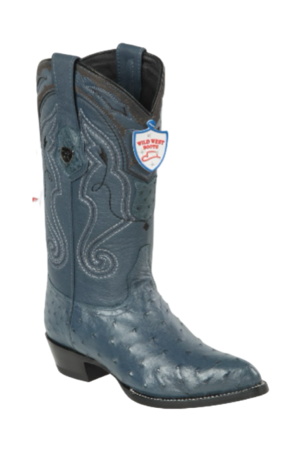 Botas de Avestruz Original Horma Puntal Color Azul Mezclilla - Wild West Boots