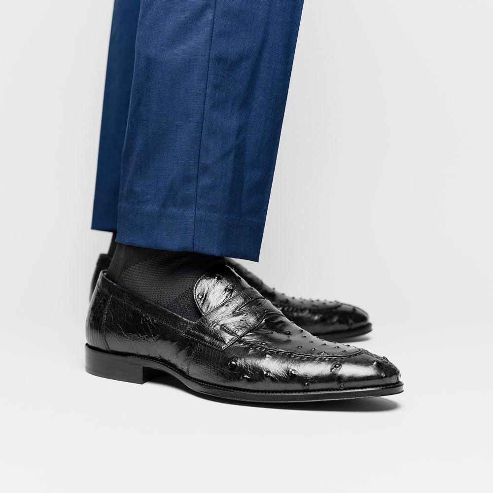 Zelli Roma Classic Penny Loafers in Genuine Black Ostrich Quill
