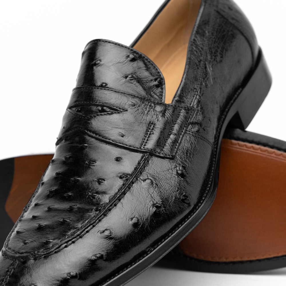 Zelli Roma Classic Penny Loafers in Genuine Black Ostrich Quill