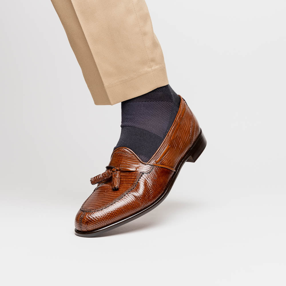 Zelli Franco Cognac Lizard Tassel Loafer with Classic Apron Toe