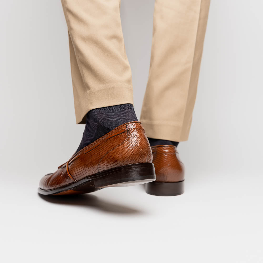 Zelli Franco Cognac Lizard Tassel Loafer with Classic Apron Toe