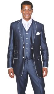 masculino 2 Botón 3 Pedazo Marina de Pleito de Iglesia Breasted Sola 175 dólares - Trajes Para Hombre SKU*CV9589