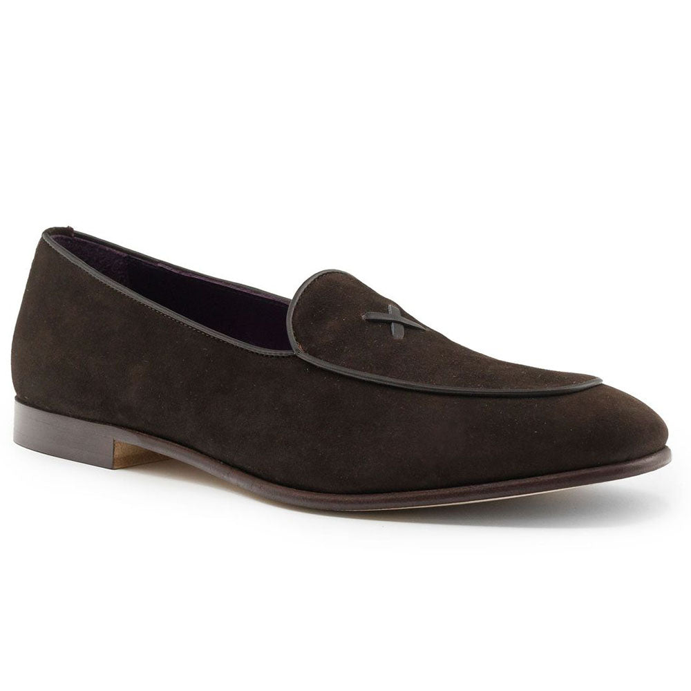 Zelli Sueded Goatskin Loafer with Crocodile Vamp in Nicotine