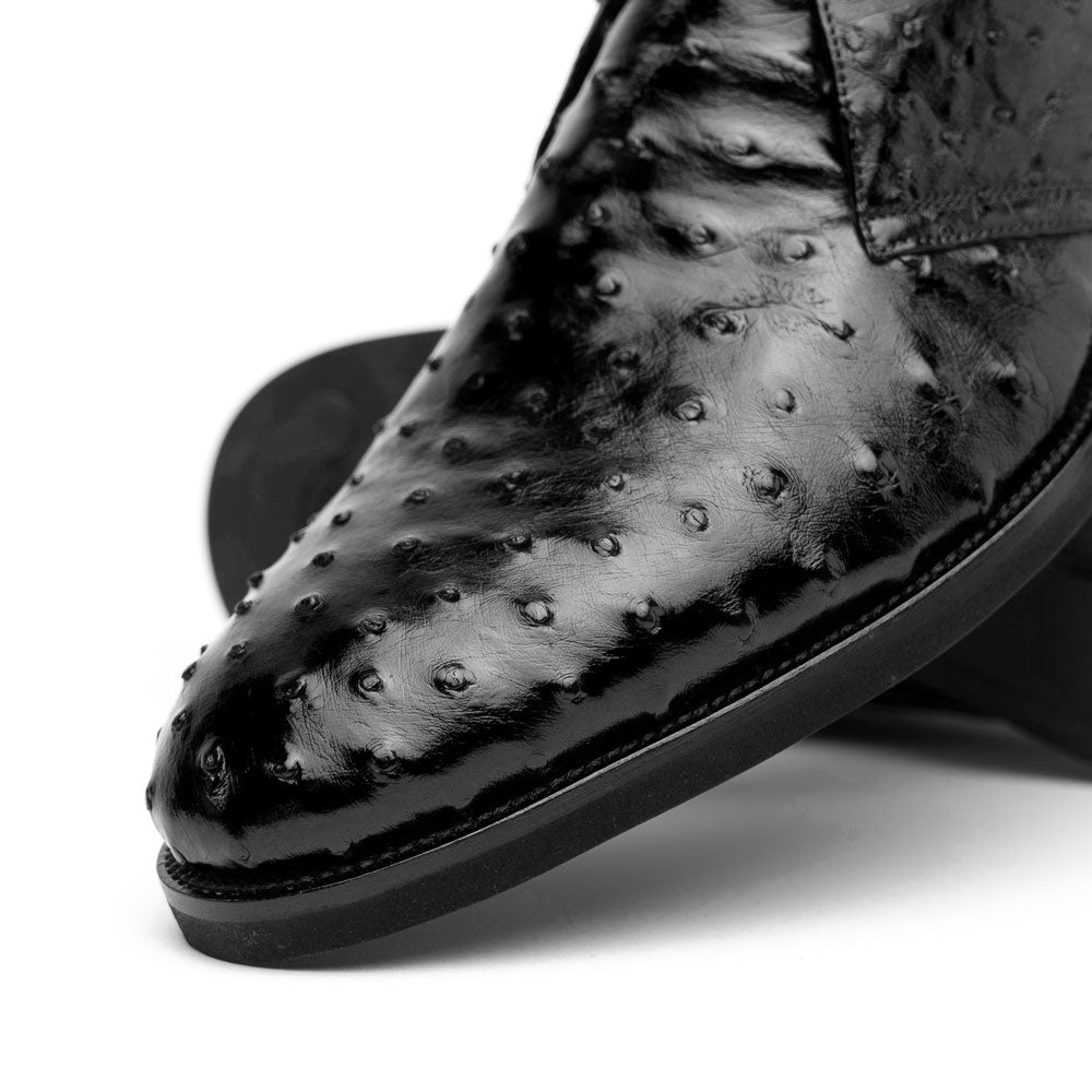 Zelli Marco Genuine Ostrich Quill Lace-Up Chukka Boots in Black