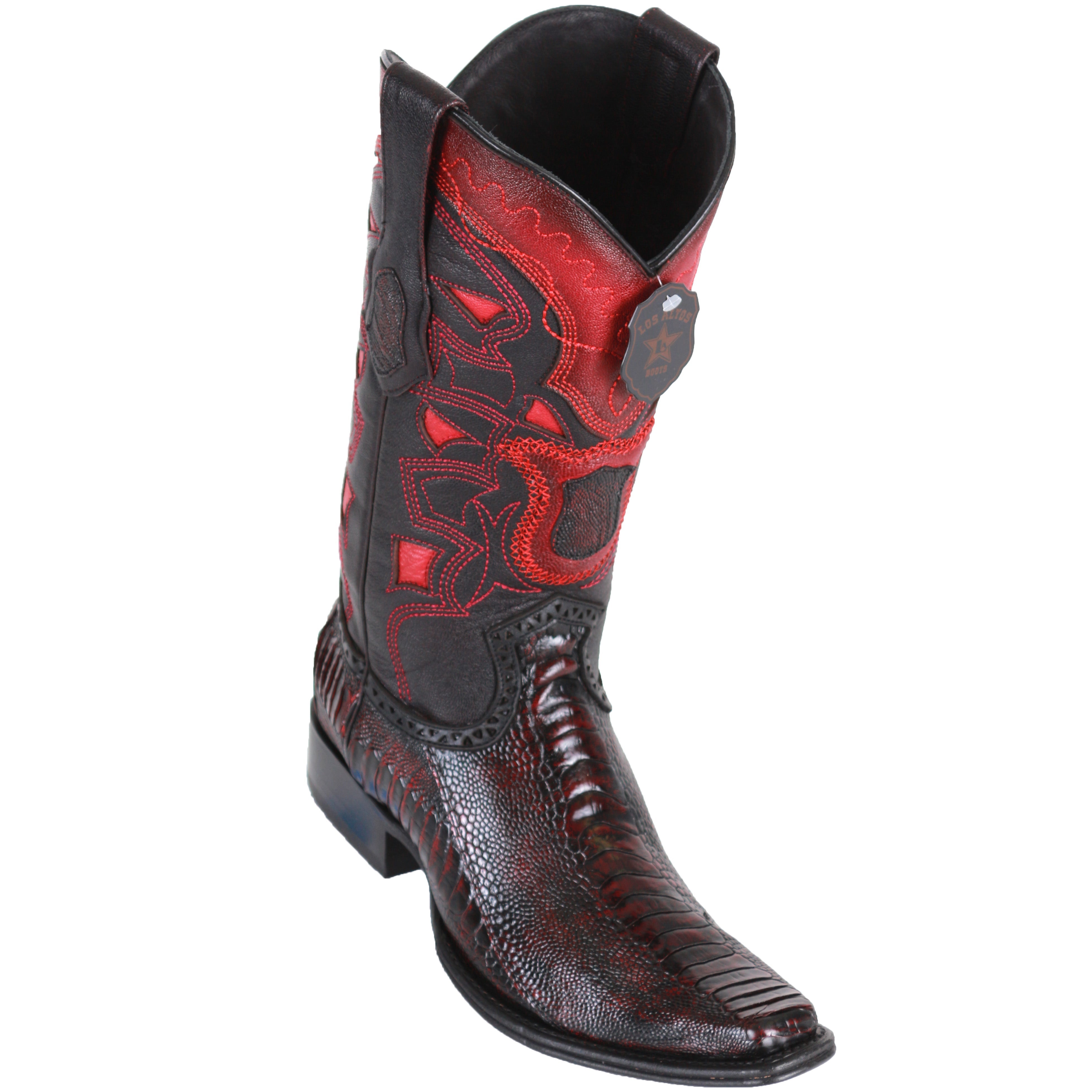 Ostrich Leg Black Cherry European Square Toe Boots