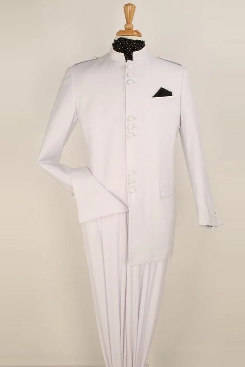 Apollo King White Mandarin Collar Safari Suit