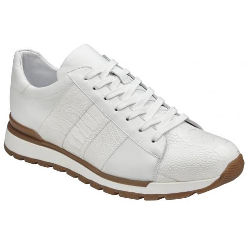 Belvedere Blake White Genuine Ostrich Leg Soft Calf Casual Sneakers