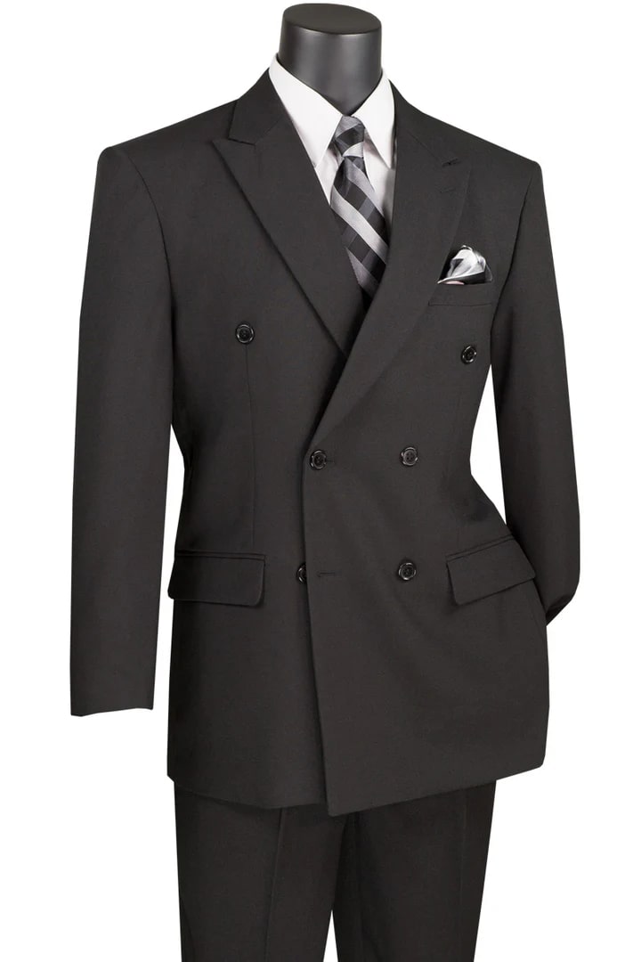 Trajes Elegantes Para Hombre - Trajes De Vestir - Mens Classic Double Breasted Black Poplin Suit