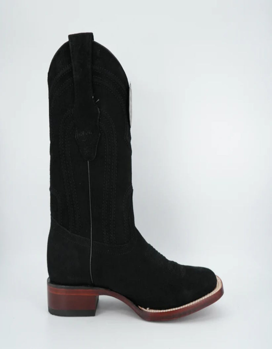Los Altos Men's Nobuck Black Wide Square Leather Toe Boot