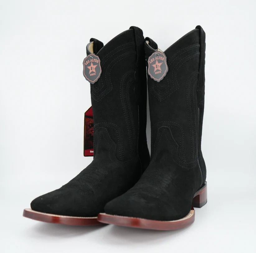 Los Altos Men's Nobuck Black Wide Square Leather Toe Boot