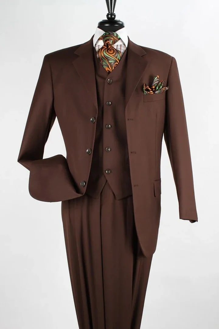 Trajes Elegantes Para Hombre - Trajes De Vestir - Mens Classic Fit Three Button Vested Chocolate Brown Suit