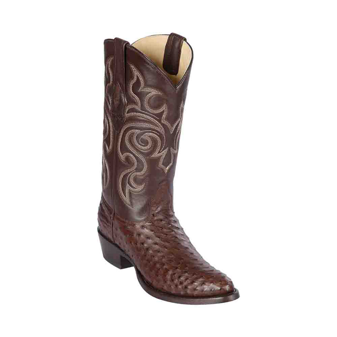 Men's Los Altos Original Full Quill Ostrich Boots Round Toe - Kango Brown
