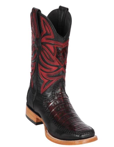 Los Altos Men's Wide Square Toe Caiman Belly Short Boots - Black Cherry main image 1