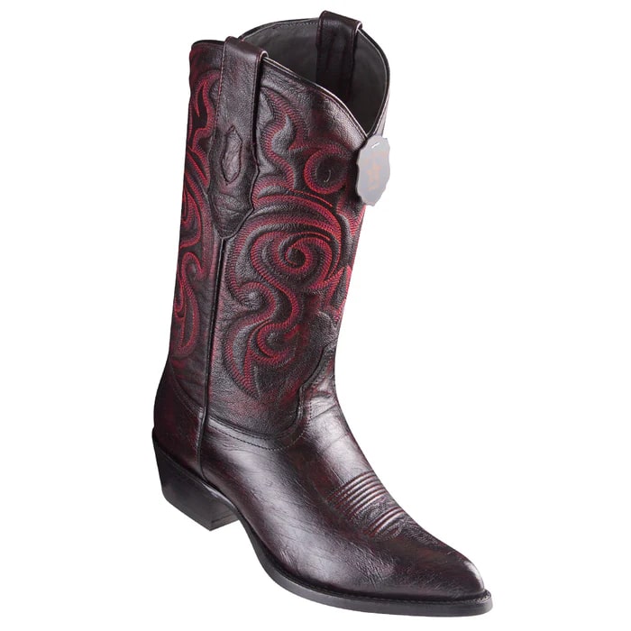 J Toe Cowboy Boots - J Toe Western Boots - Los Altos Boots - Mens Dress Cowboy Boot - Low Priced Black Cherry Ostrich Belly C