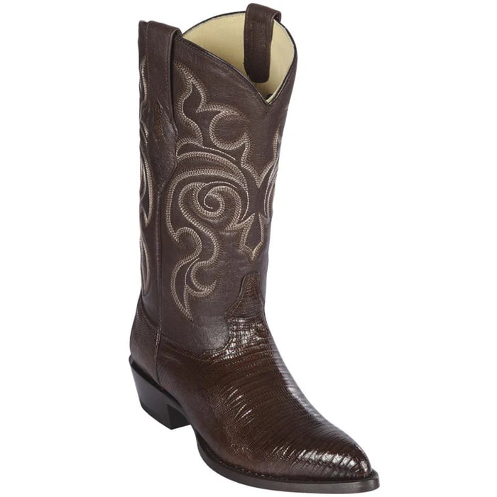 J Toe Cowboy Boots - J Toe Western Boots - Los Altos Boots - Mens Dress Cowboy Boot - Low Priced Lizard Teju Brown Cowboy Boo