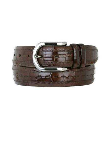 Mezlan Belts Brand Men's Genuine Crocodile / Suede Blue / Camel Skin Cinturon De Cocodrilo