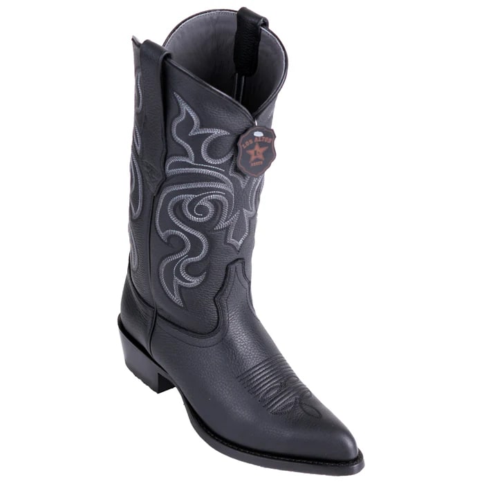 J Toe Cowboy Boots - J Toe Western Boots - Los Altos Boots - Mens Dress Cowboy Boot - Low Priced Grisly Black Boots J-Toe- i