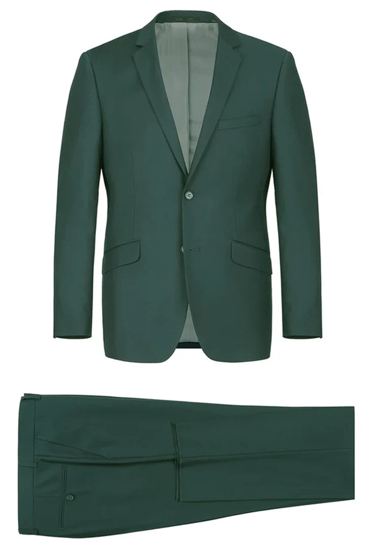 Trajes Elegantes Para Hombre - Trajes De Vestir - Mens Basic Two Button Slim Fit Hunter Green Suit