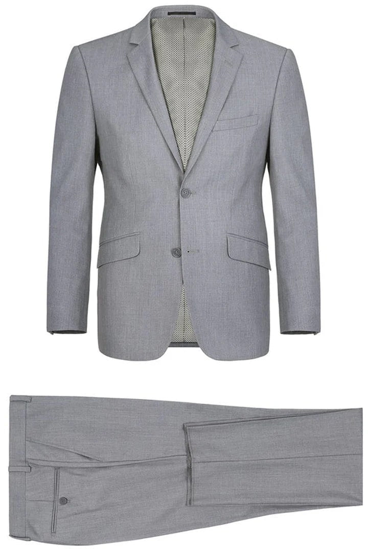 Light Grey Suit - Silver Gray Suit For Wedding - Mens Two Button Slim Fit Hack Light Grey Pocket Suit