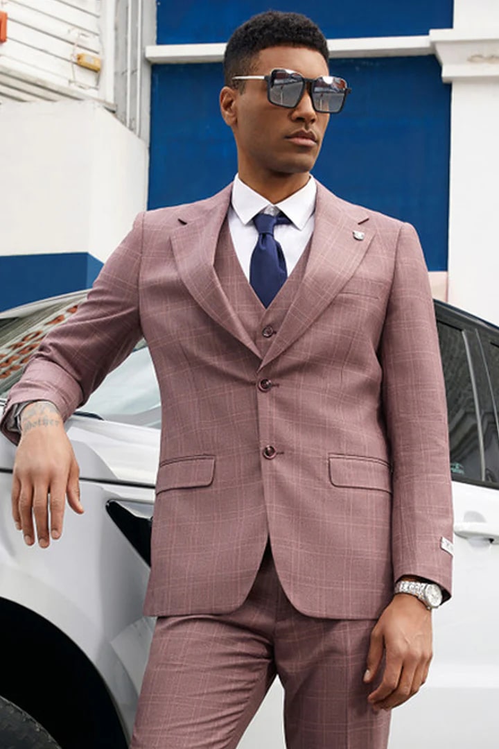 Trajes Elegantes Para Hombre - Trajes De Vestir - Mens Stacy Adams Two Button Mauve Business Suit