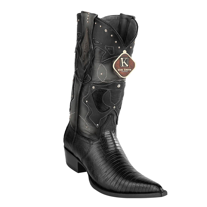 Men's King Exotic Snip Toe Teju Lizard Boots Handcrafted Black Cherry