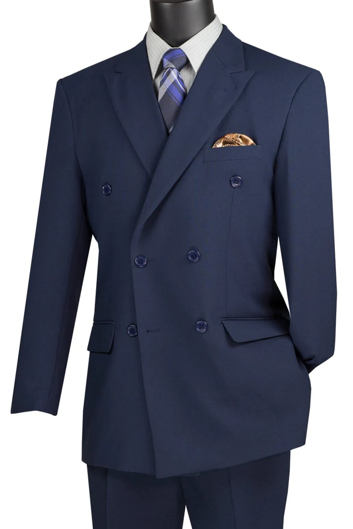 Trajes Elegantes Para Hombre - Trajes De Vestir - Mens Classic Double Breasted Navy Blue Poplin Suit