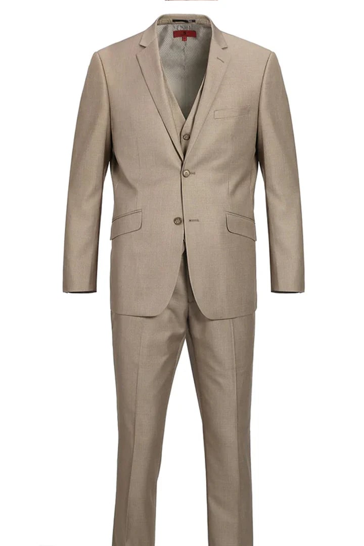 Trajes Elegantes Para Hombre - Trajes De Vestir - Mens Basic Two Button Classic Fit Taupe Suit