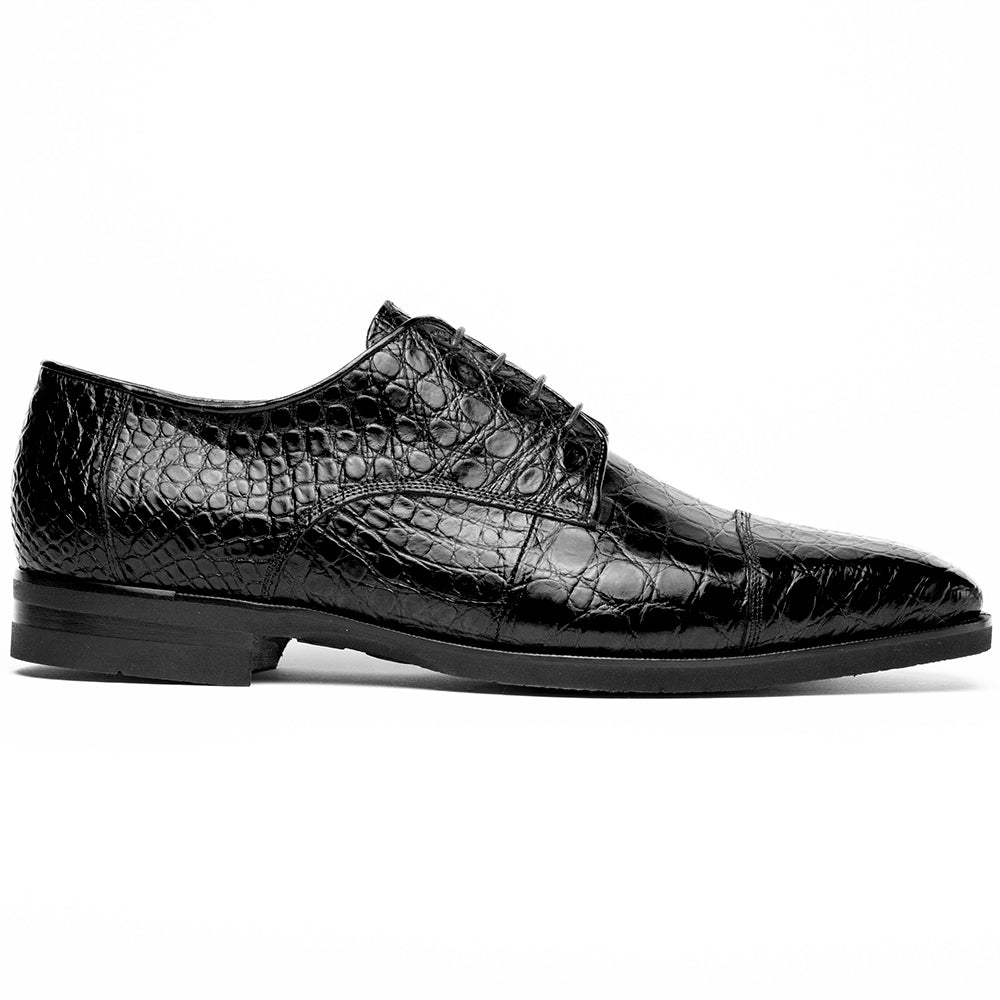Zelli Andrea Genuine Crocodile Cap Toe Derby Shoes in Black