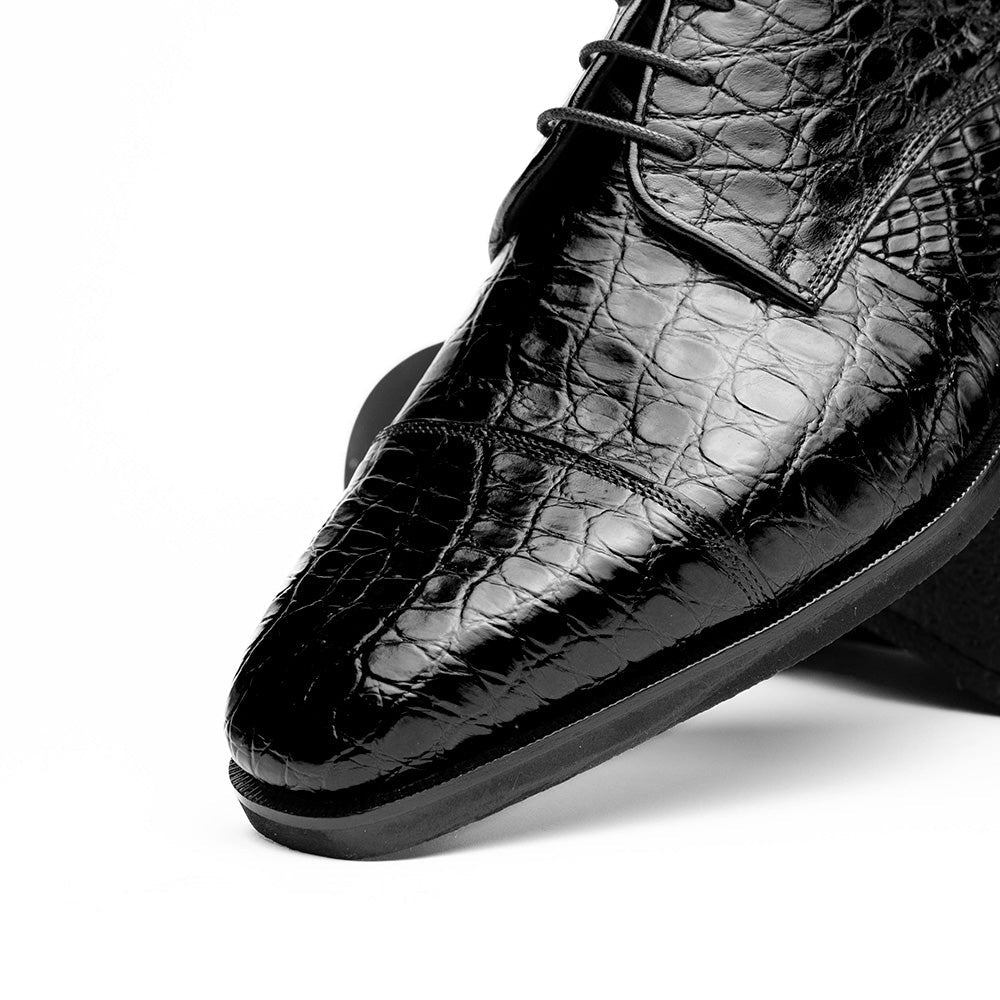 Zelli Andrea Genuine Crocodile Cap Toe Derby Shoes in Black