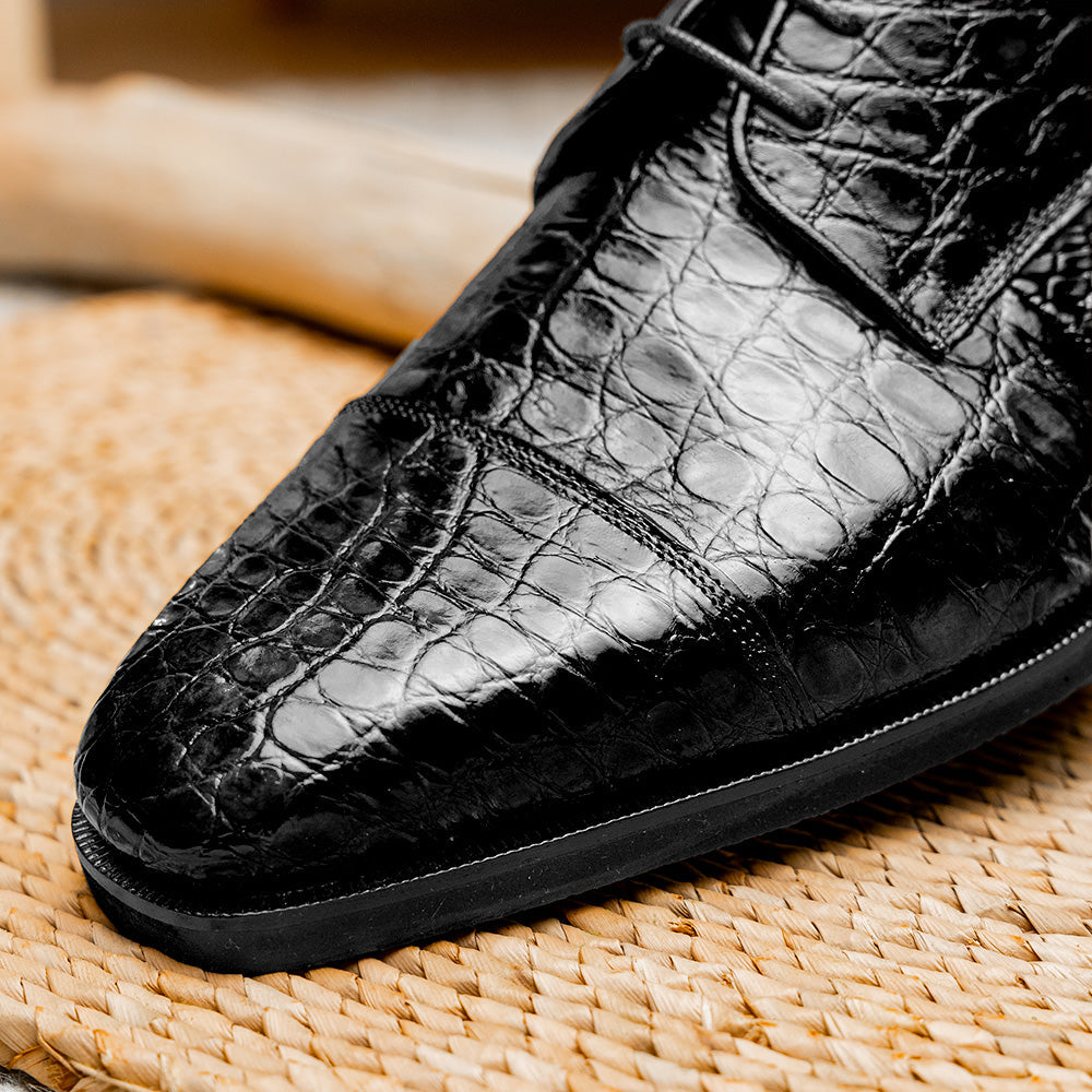 Zelli Andrea Genuine Crocodile Cap Toe Derby Shoes in Black