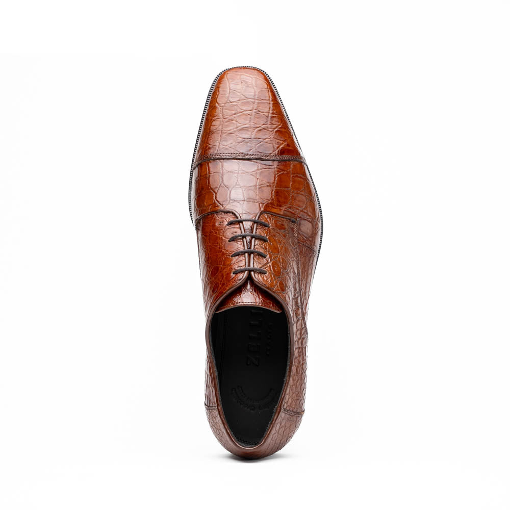 Zelli Andrea Genuine Crocodile Cap Toe Derby Dress Shoes in Cognac