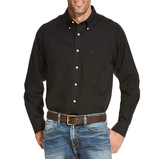 Black Wrinkle Free Solid Long Sleeve Shirt