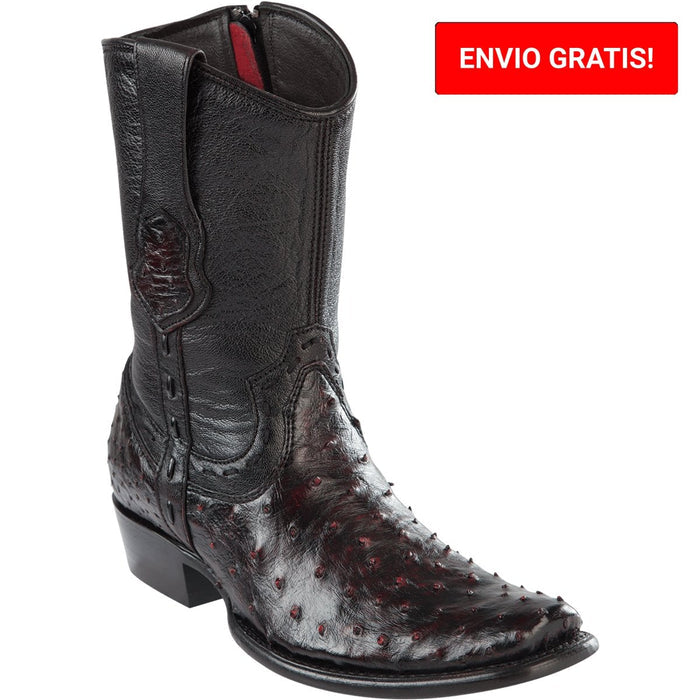 Botas Cortas de  Avestruz Pata con Venado Original Punta Dubai Color Negro - Wild West Boots main image 0