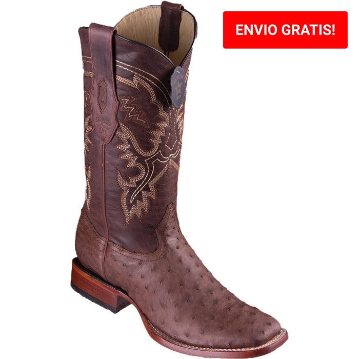 Botas de Avestruz Original Punta Cuadrada Ancha Color Negro