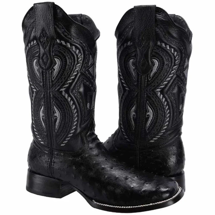 Botas de Avestruz Original Horma Rodeo Cuadrada Color Negro JBBLACK