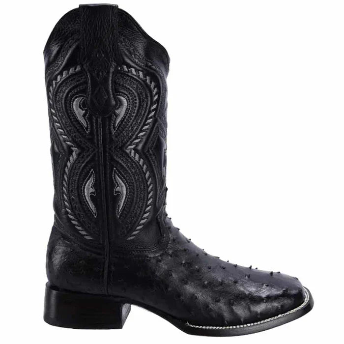 Botas de Avestruz Original Horma Rodeo Cuadrada Color Negro JBBLACK