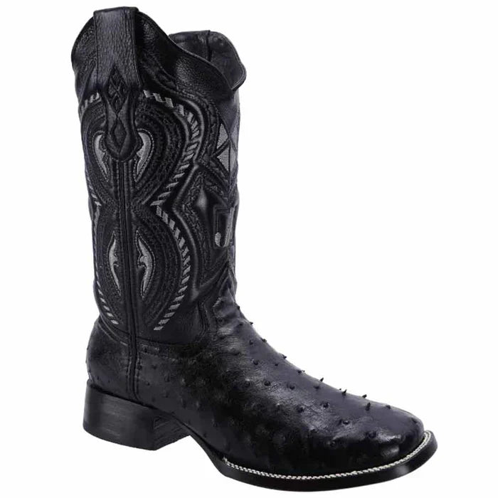 Botas de Avestruz Original Horma Rodeo Cuadrada Color Negro JBBLACK