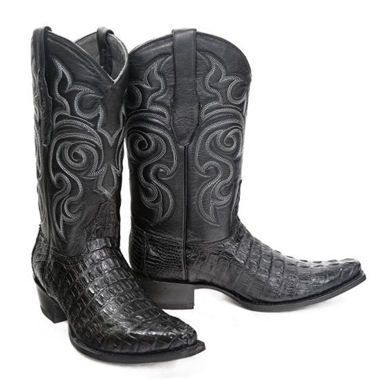 Botas Picudas De Hombre Negras Botas De Cocodrilo Caiman Cola