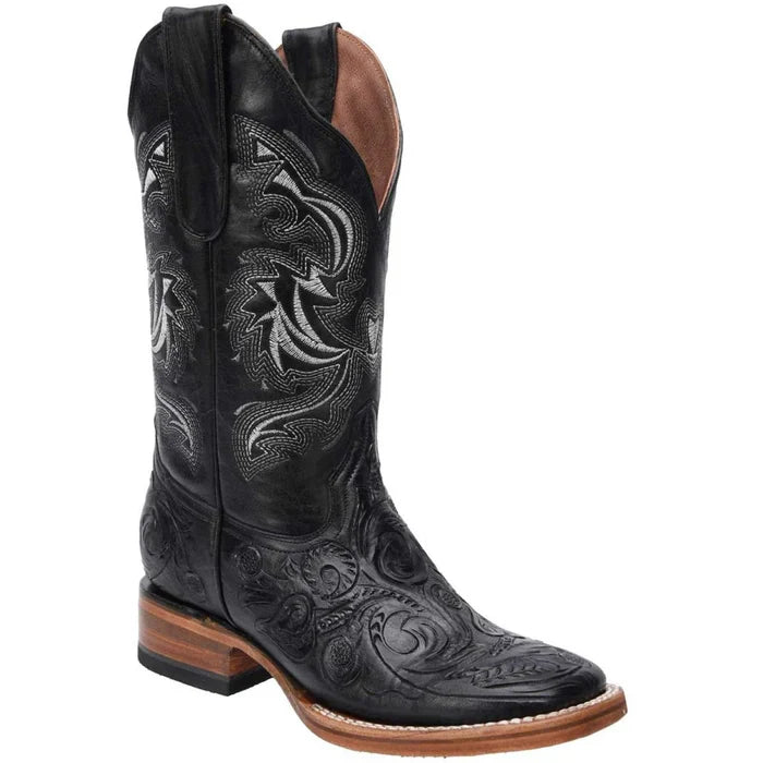 Botas de Cuero Cincelado Horma Rodeo para Mujer Color Negro WD