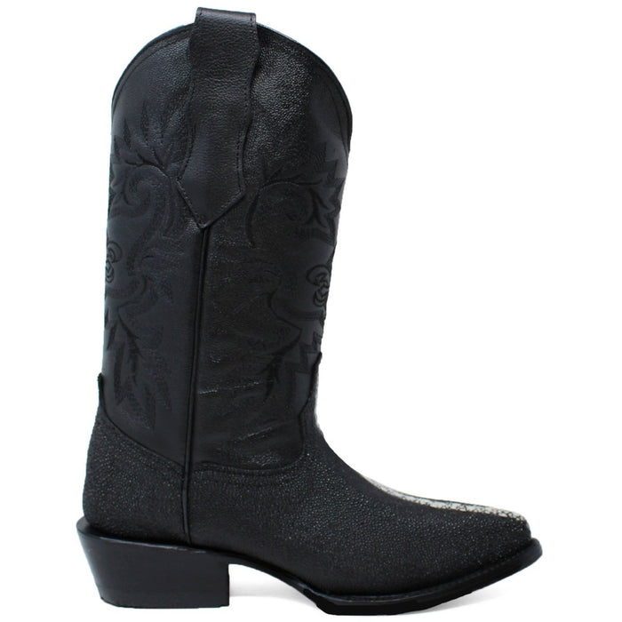 Botas de Mantarraya Perla Completa Grabada Horma Puntal Color Negro