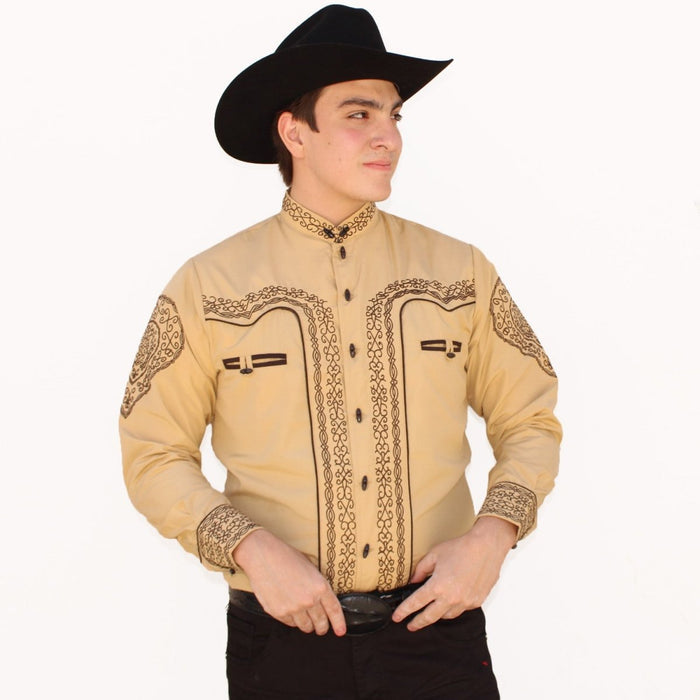 Camisa Charra Bordada Color Beige AW