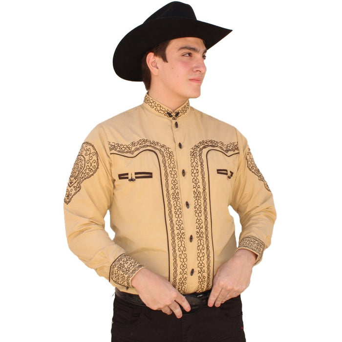 Camisa Charra Bordada Color Beige AW