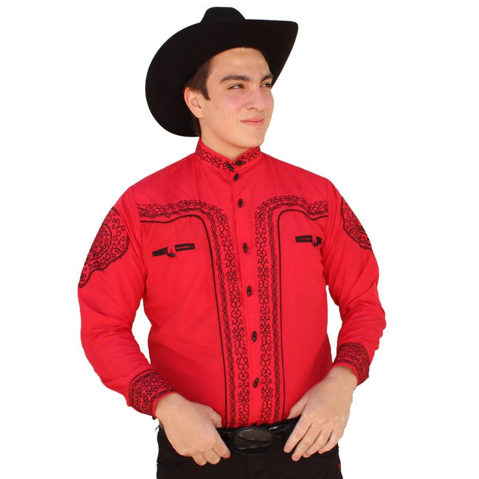 Camisa Charra Bordada Color Rojo AW
