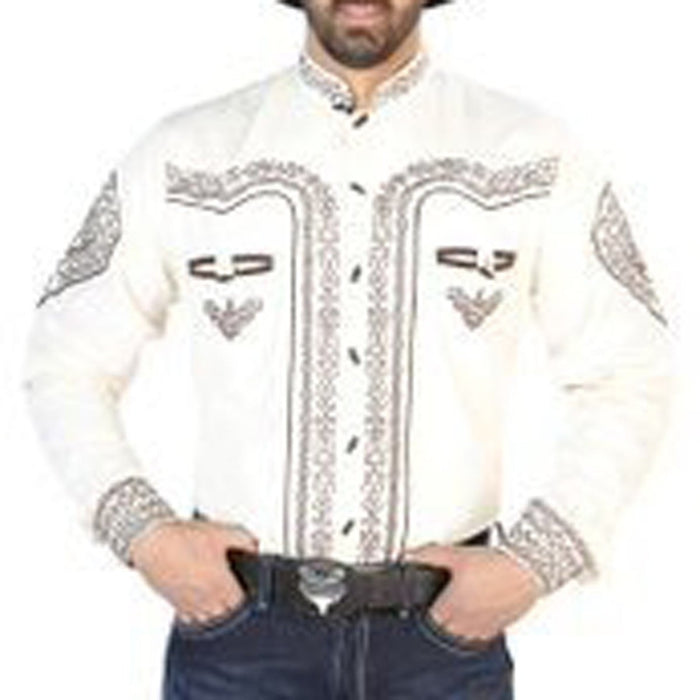 Camisa Charra Bordada El General Beige con Cafe GEN