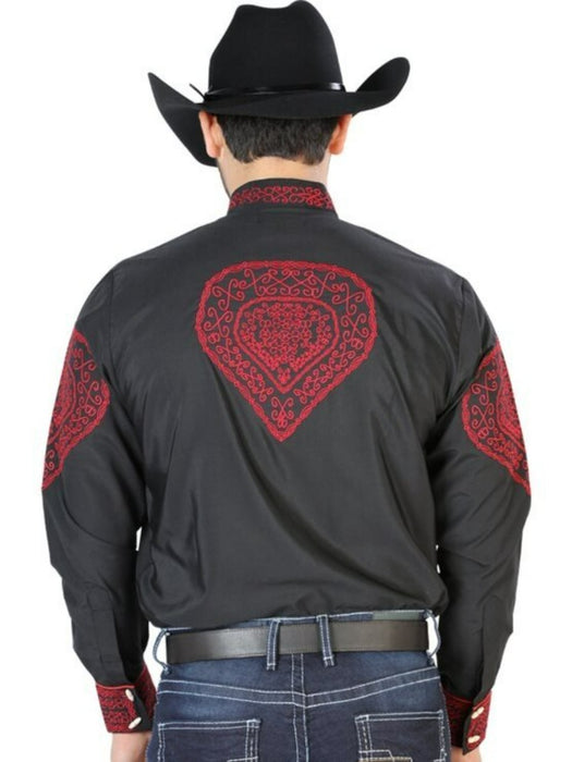 Camisa Charra Bordada El General Color Negro con Rojo GEN