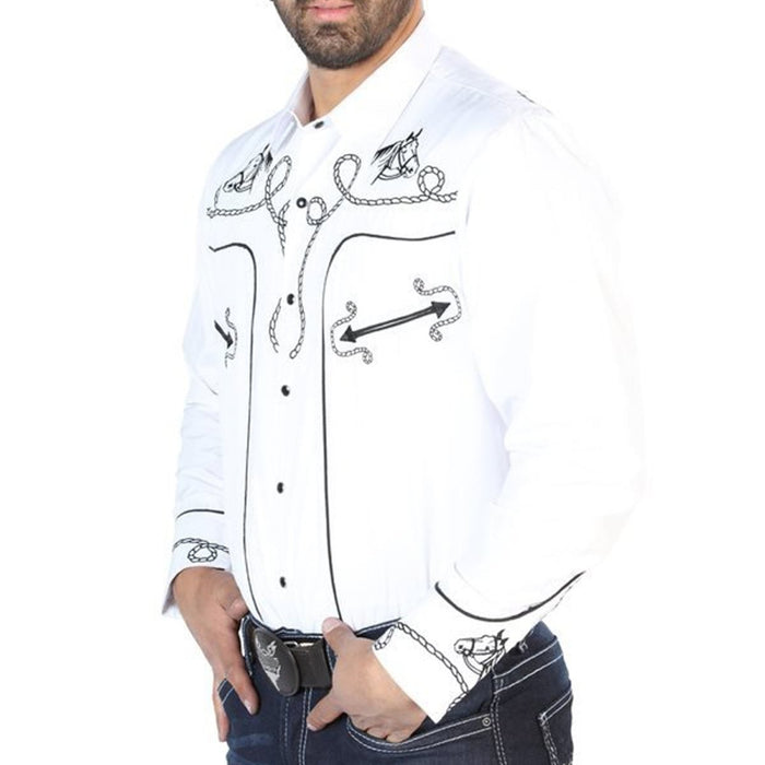 Camisa Vaquera Bordada El Senor de los Cielos Blanca GEN
