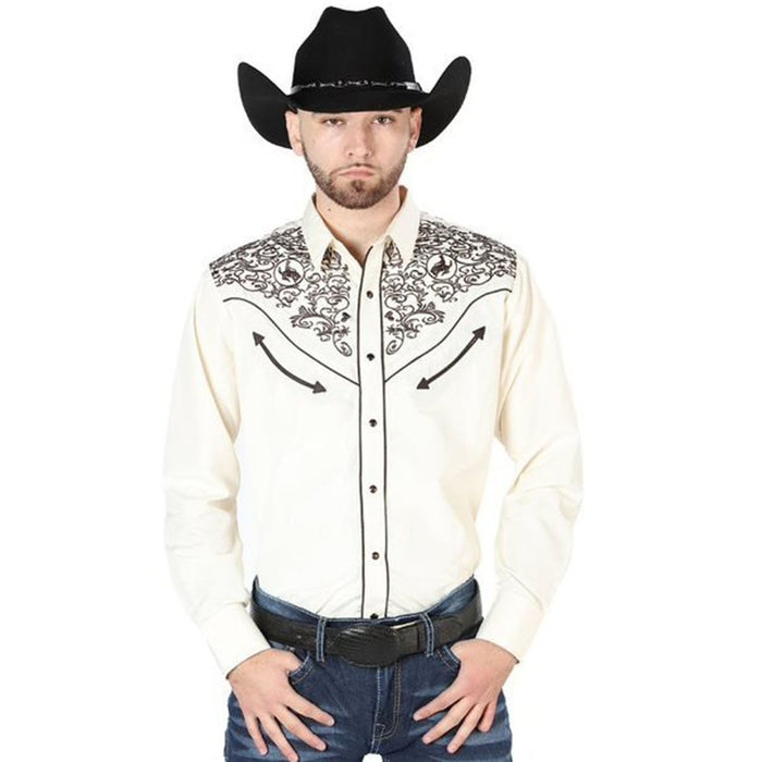 Camisa Vaquera Bordada El Senor de los Cielos Color Beige GEN