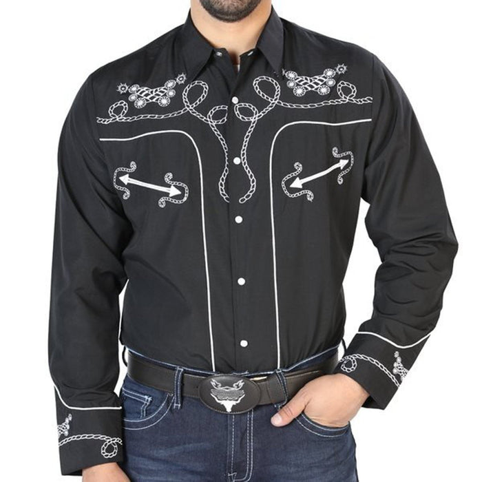 Camisa Vaquera Bordada El Senor de los Cielos Negra GEN