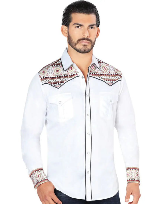 Camisa Vaquera Bordada para Hombre Lamasini Color Blanco LAM
